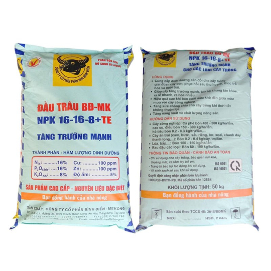 Phân Bón NPK 16-16-8+TE Đầu Trâu Bao 50kg